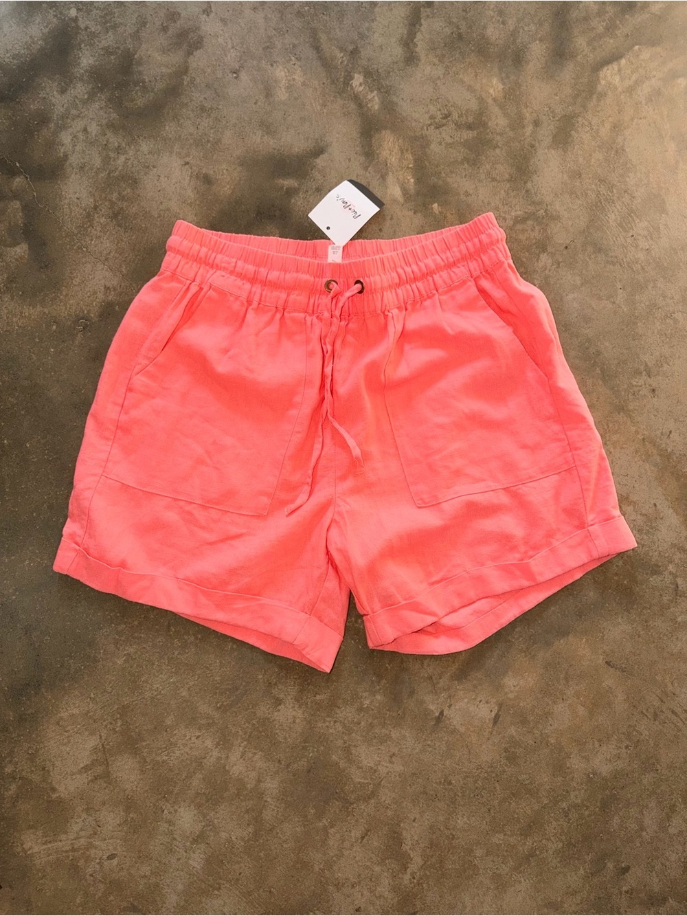 Zenana NWT Coral Linen Blend High Waist Drawstring Shorts XL Pockets